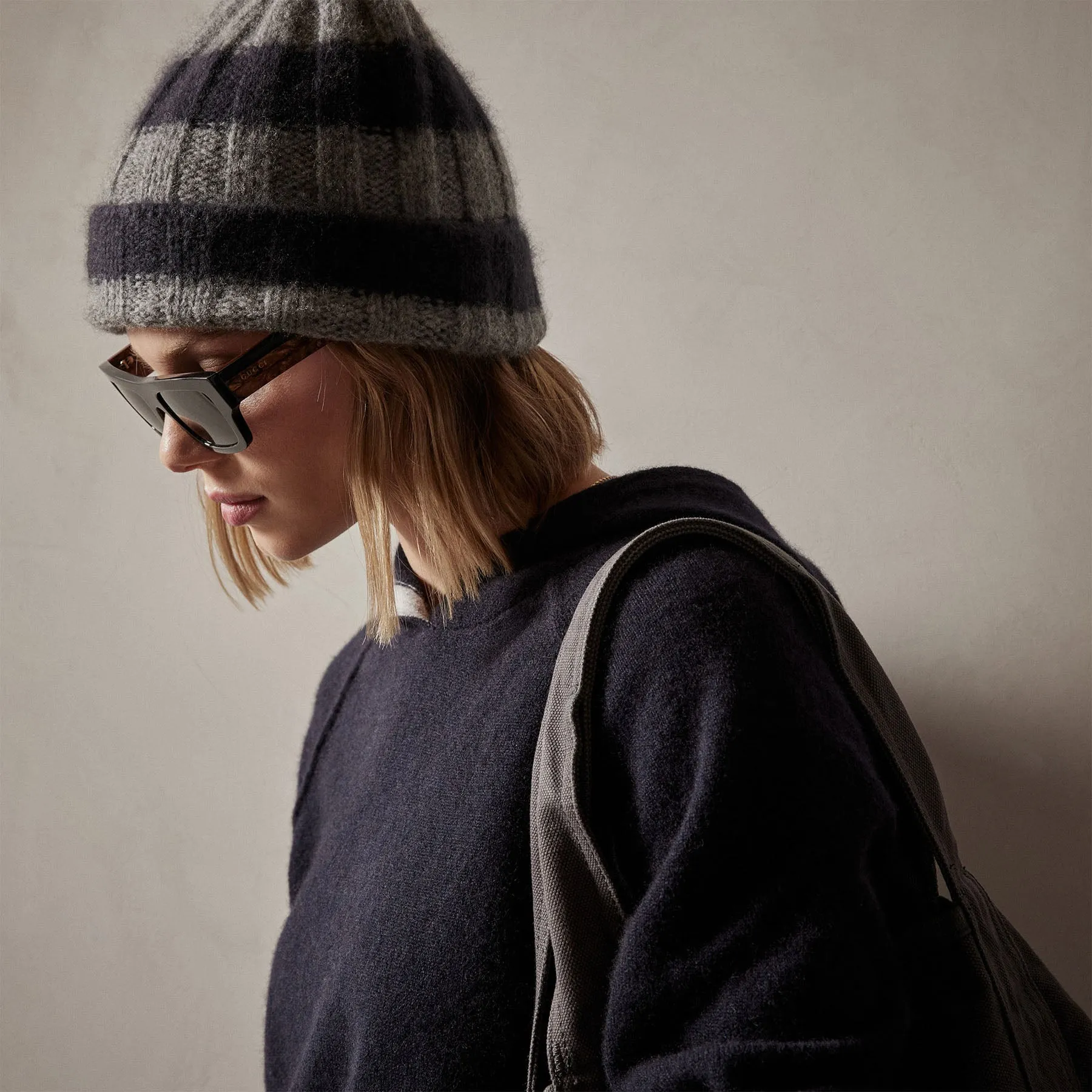 Cashmere Striped Beanie - Black/Thunder