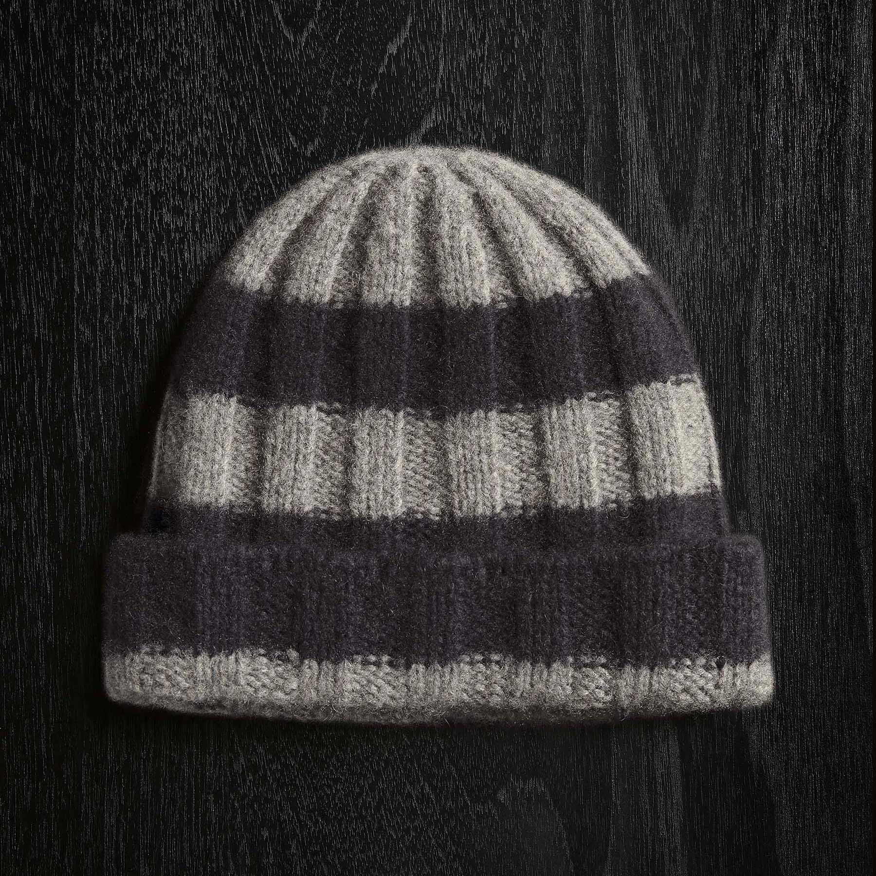 Cashmere Striped Beanie - Black/Thunder