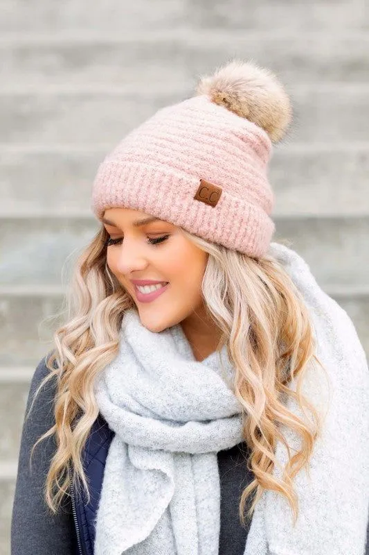 CC Ultra Soft Fur Pom Beanie