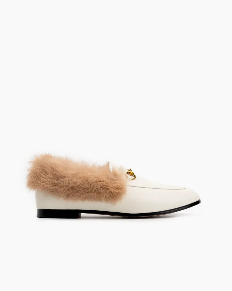 Classic Metal Buckle Fur Slip-on Flat Penny Loafers