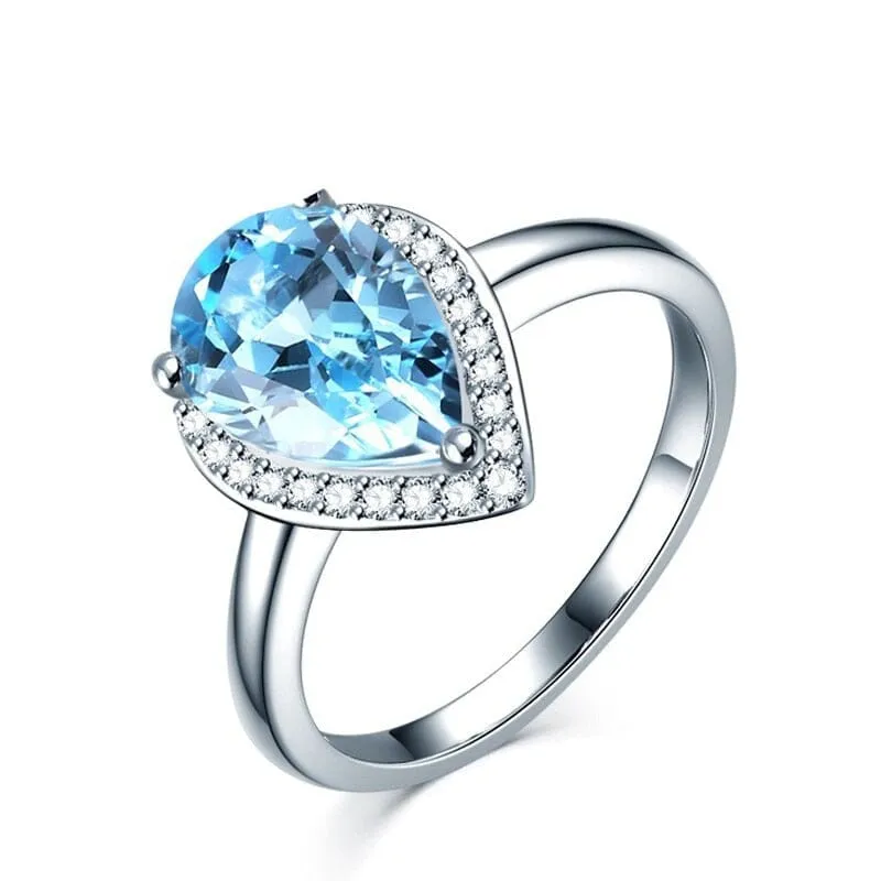 Classic Water Drop Aquamarine Ring - 925 Sterling Silver