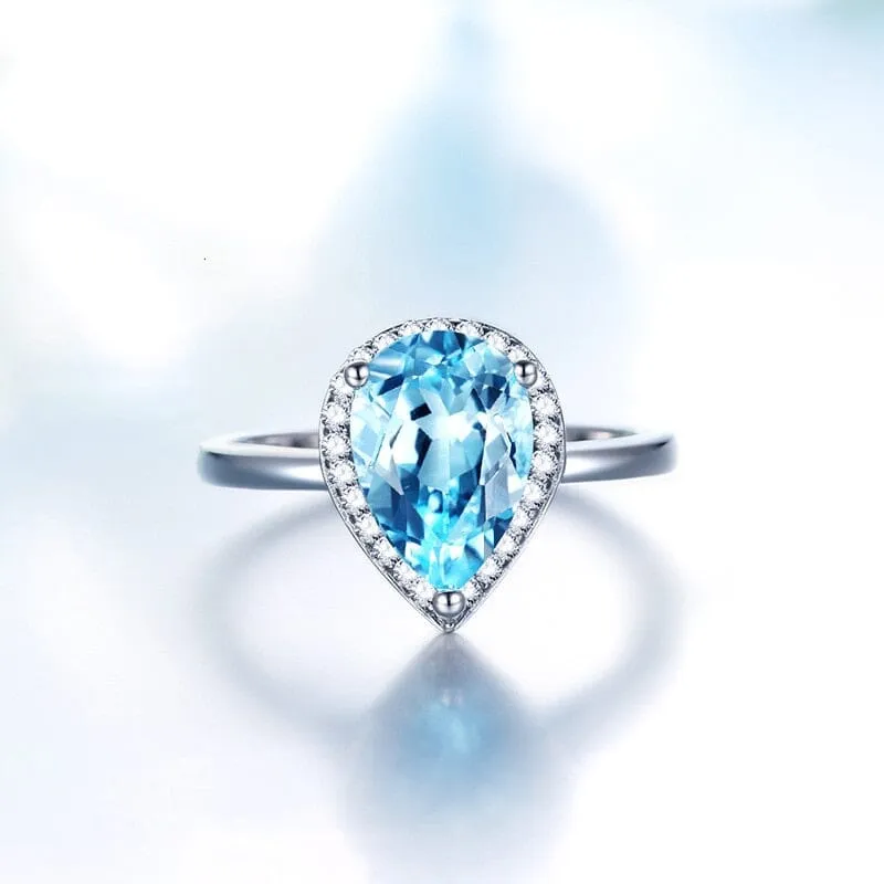 Classic Water Drop Aquamarine Ring - 925 Sterling Silver