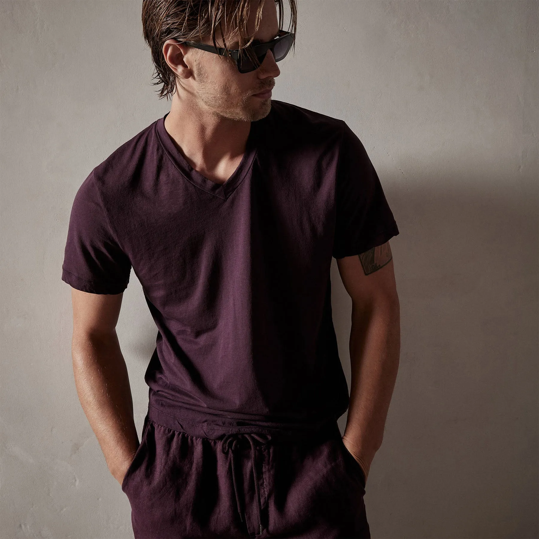 Clear Jersey V Neck - Eggplant