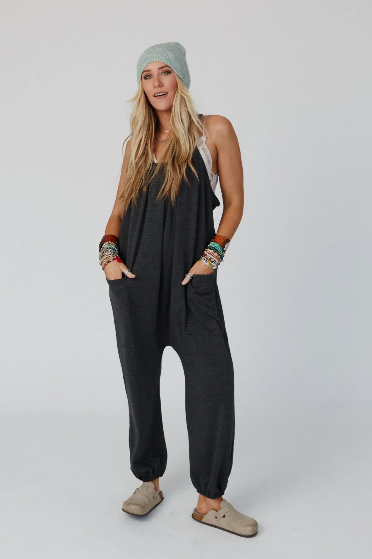 Comfort Zone Pocketed Jumpsuit - Charcoal