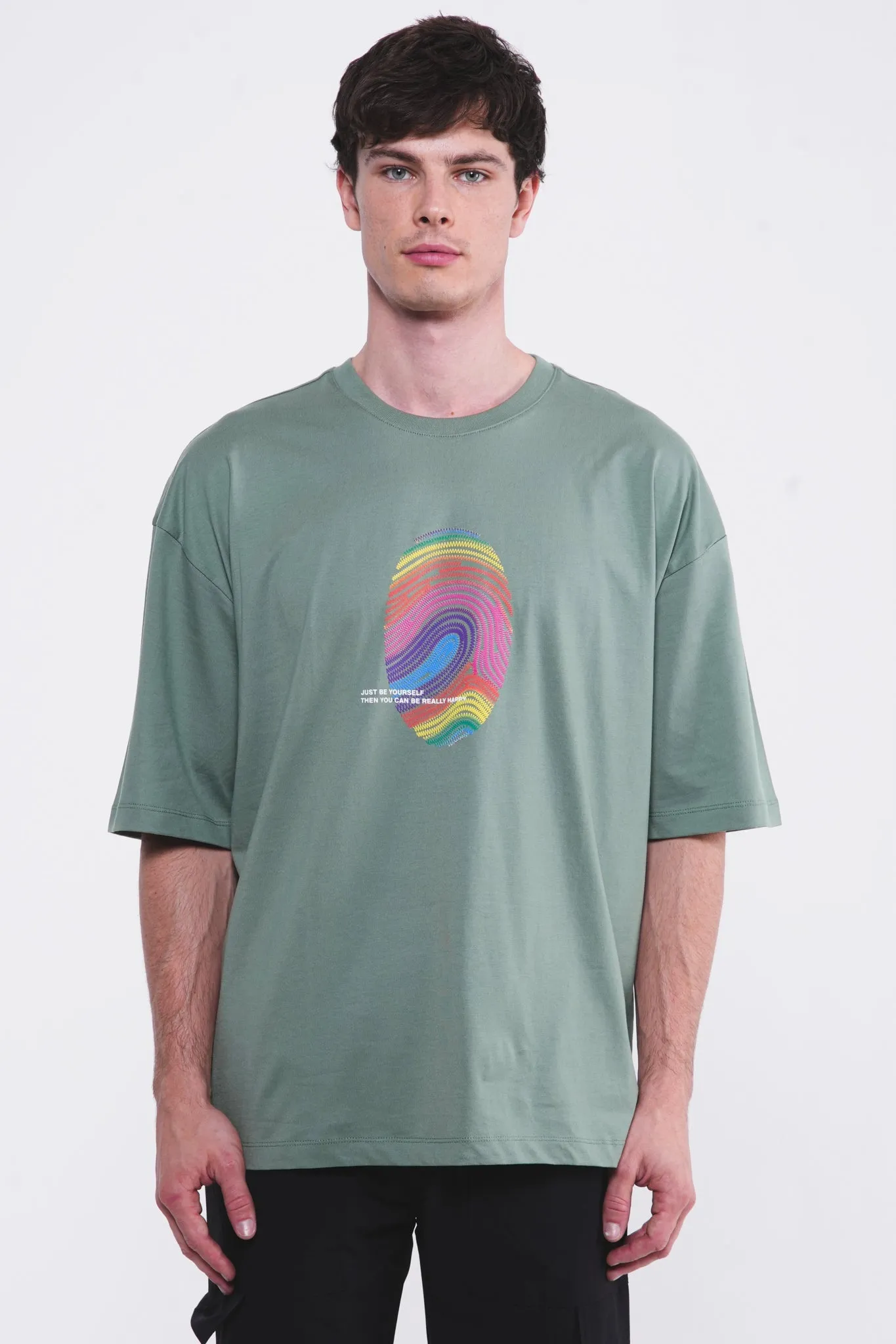 Cosmic Finger Print Oversized Tee Hunter Green