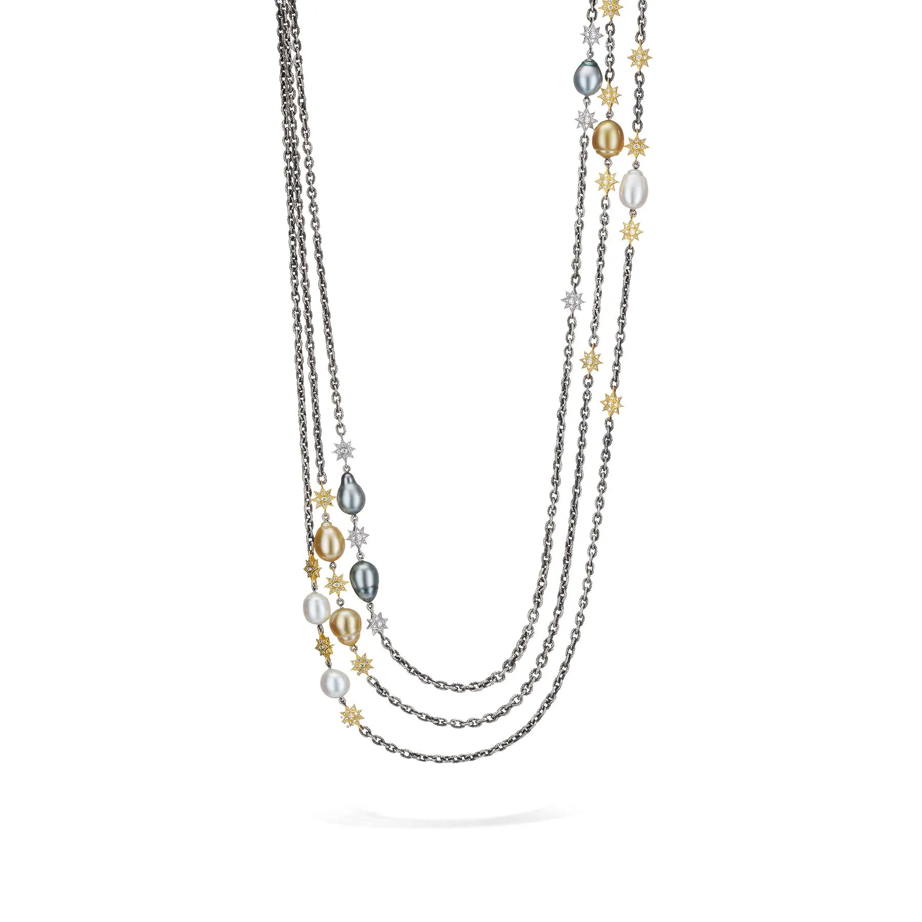 COUNT YOUR LUCKY STARS GOLDEN SOUTH SEA PEARL STATEMENT CHAIN