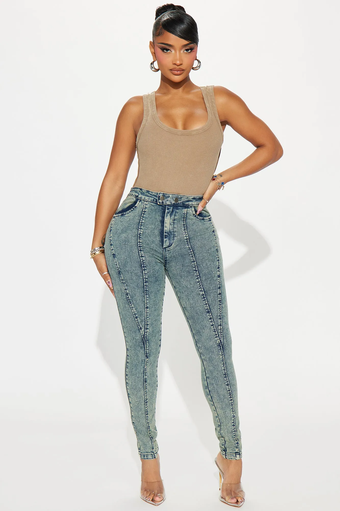 Craving Attention Moto Stretch Skinny Jeans - Olive