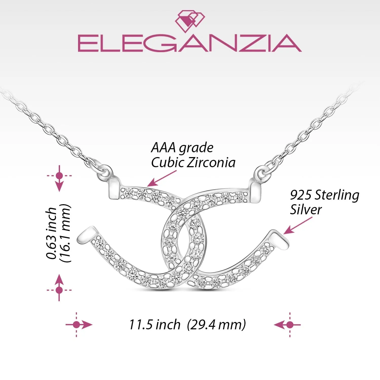 CZ Lucky Double Horseshoe Necklace Sterling Silver