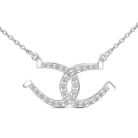 CZ Lucky Double Horseshoe Necklace Sterling Silver