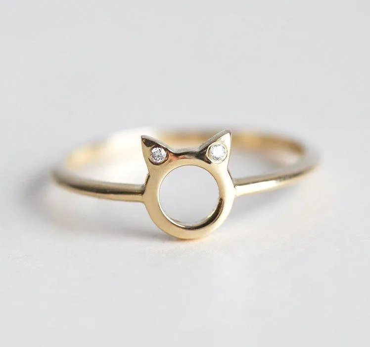 Dainty Cat Ears Diamond Statement Ring