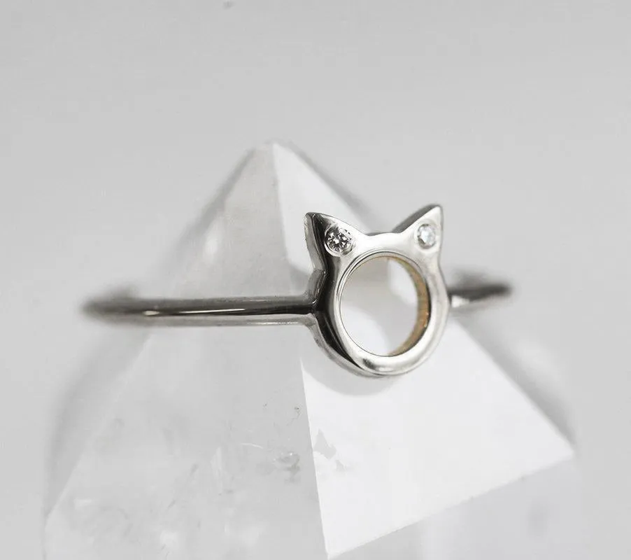 Dainty Cat Ears Diamond Statement Ring