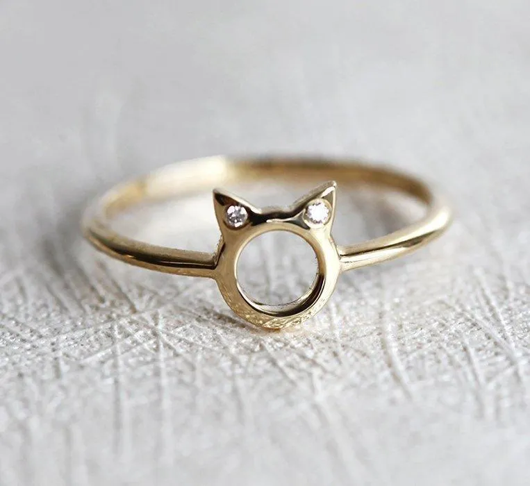 Dainty Cat Ears Diamond Statement Ring