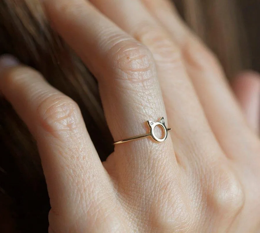 Dainty Cat Ears Diamond Statement Ring