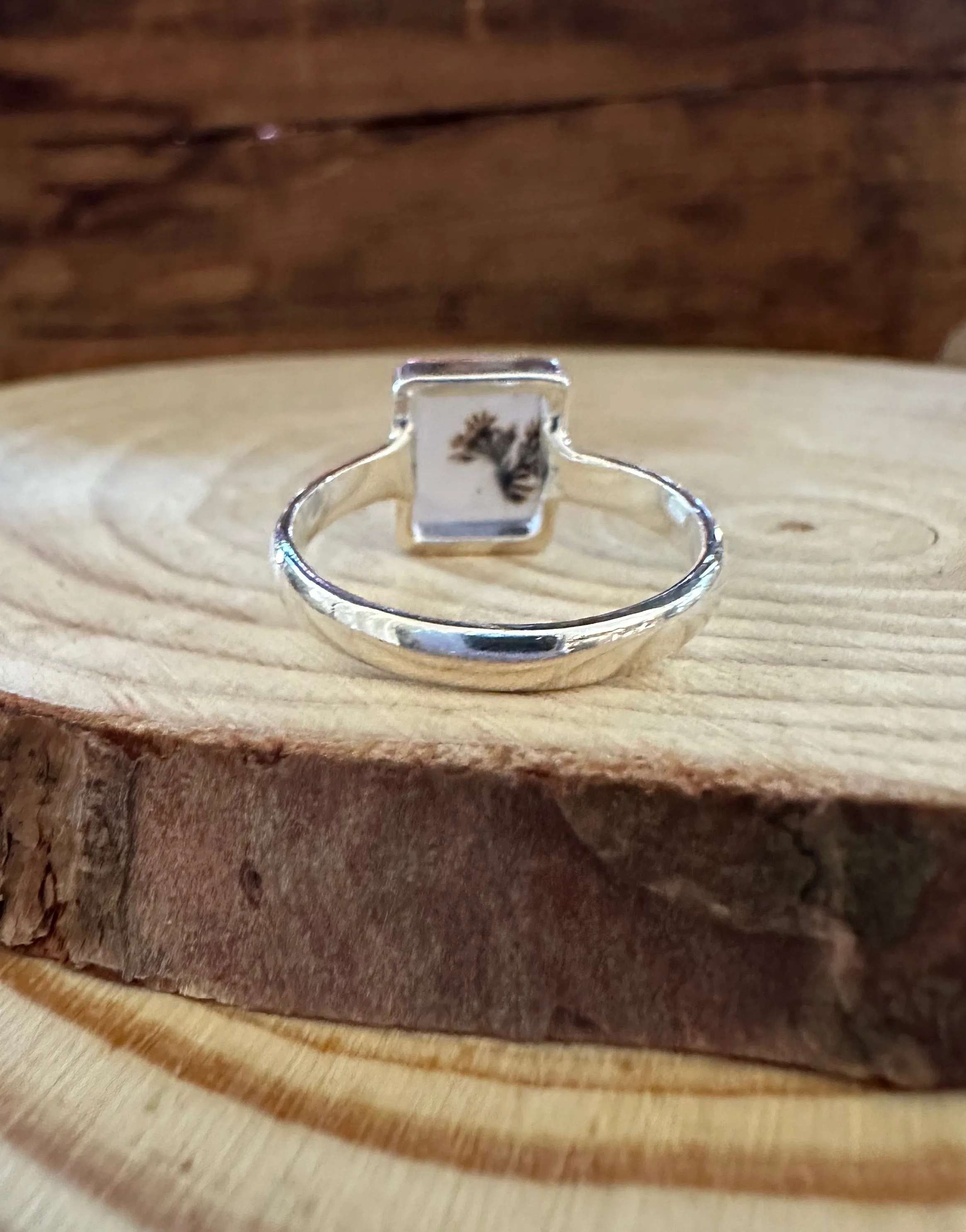 DENDRITIC AGATE and Silver Ring Size 8