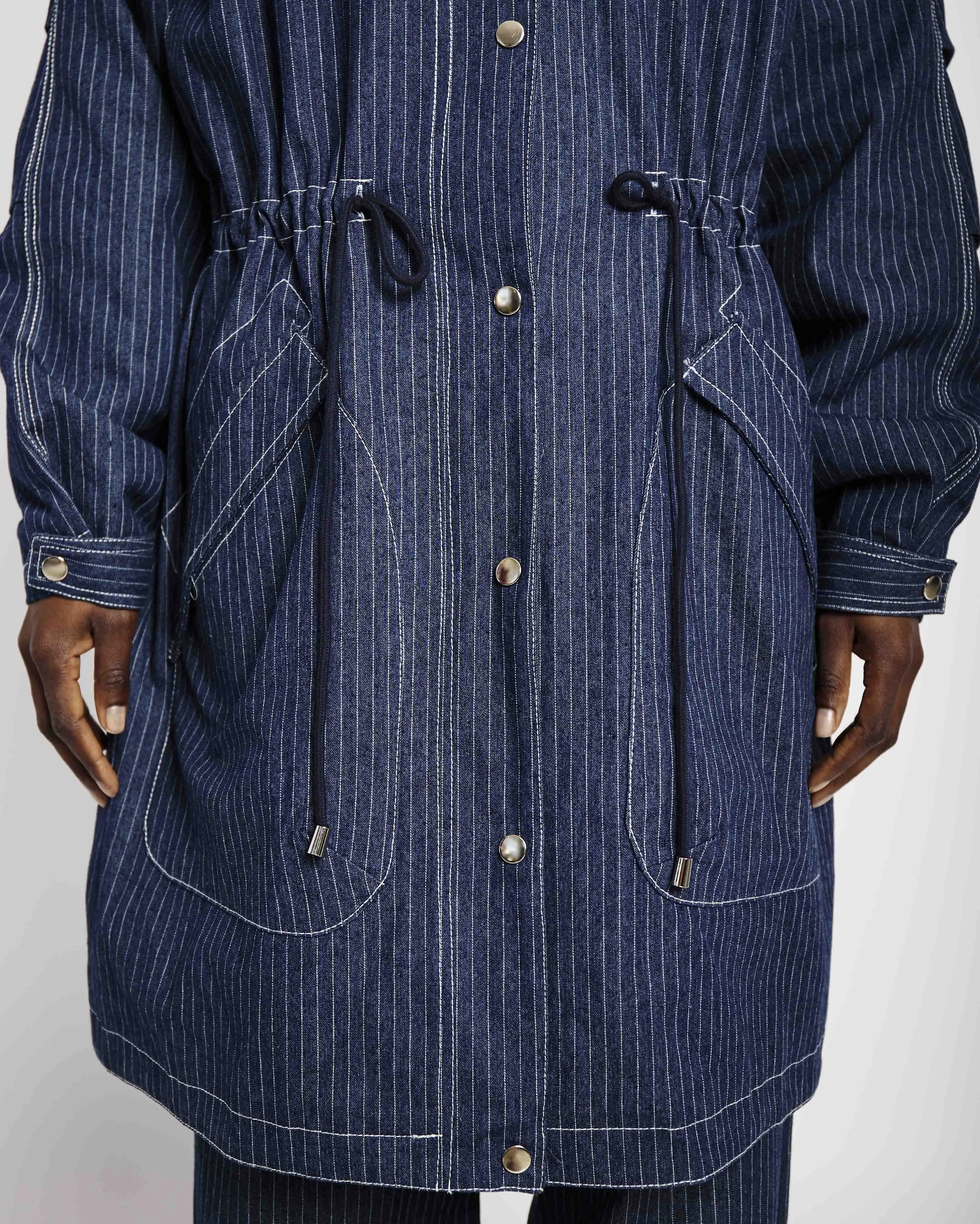 Denim Parka in Pin Stripe