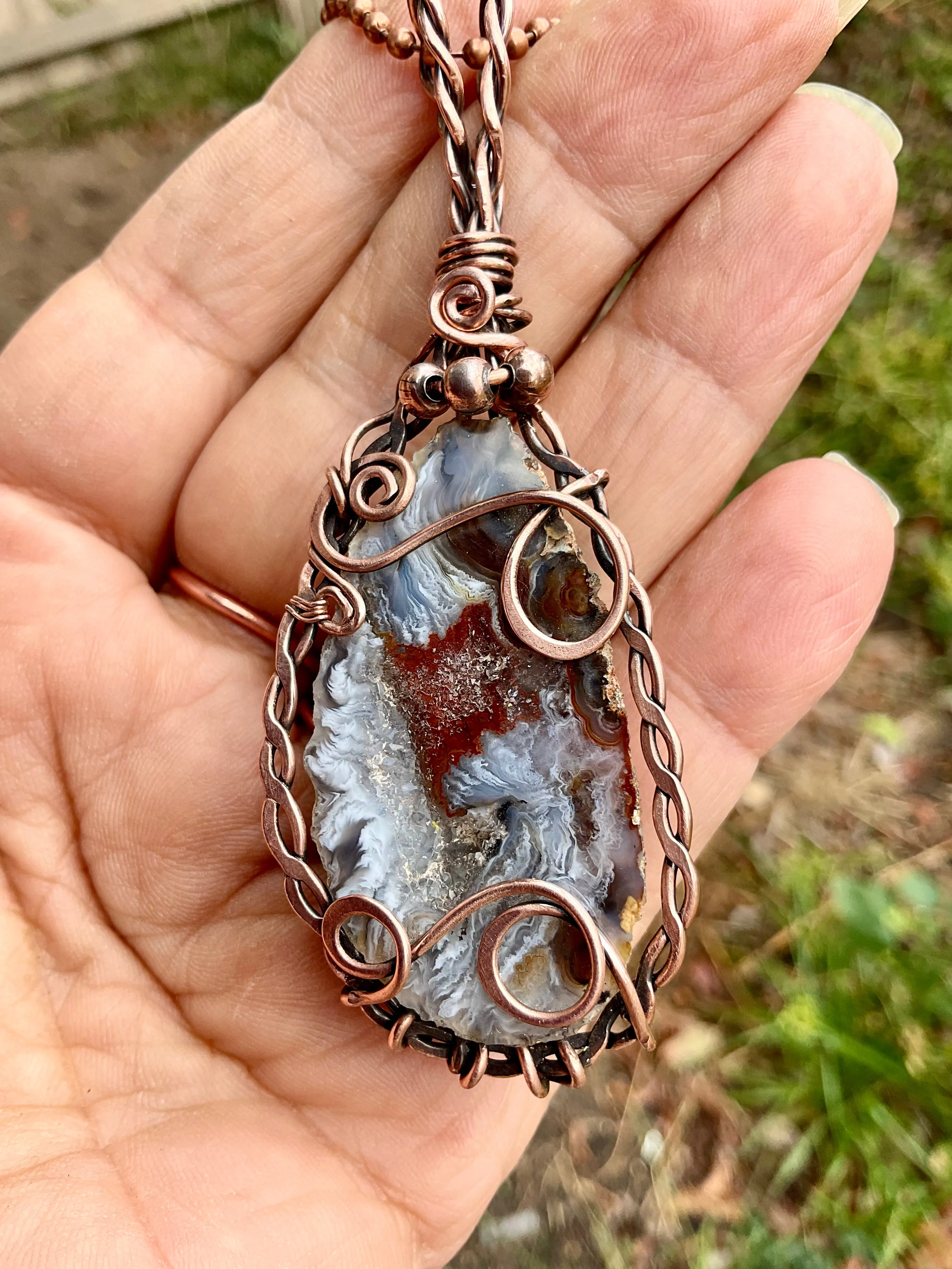 Druzy Geode Agate Wire Wrapped Pendant