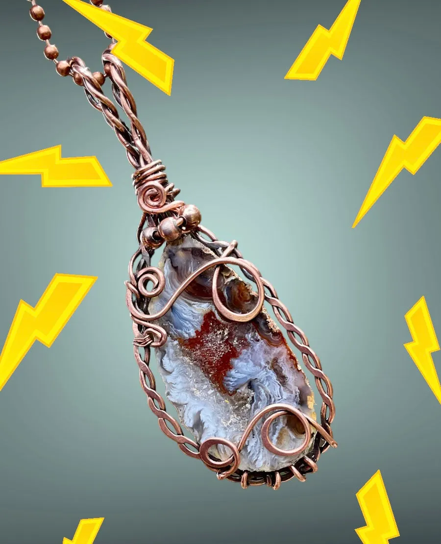 Druzy Geode Agate Wire Wrapped Pendant