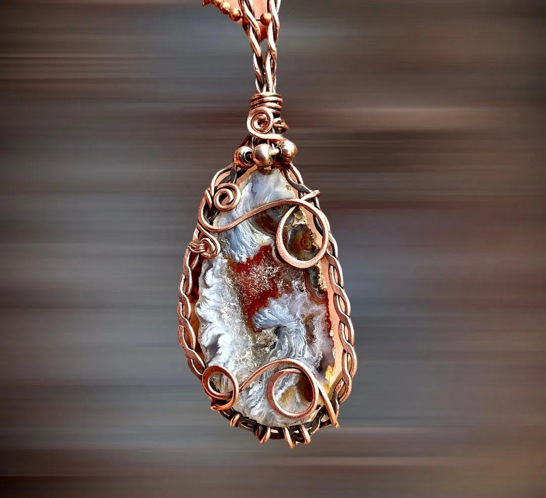 Druzy Geode Agate Wire Wrapped Pendant