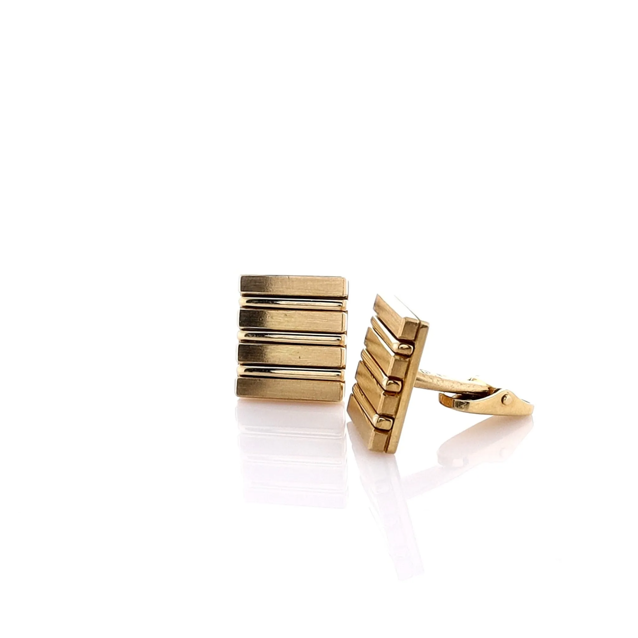 Estate 18k Yellow Gold Polished Pinstripe Design Cufflinks