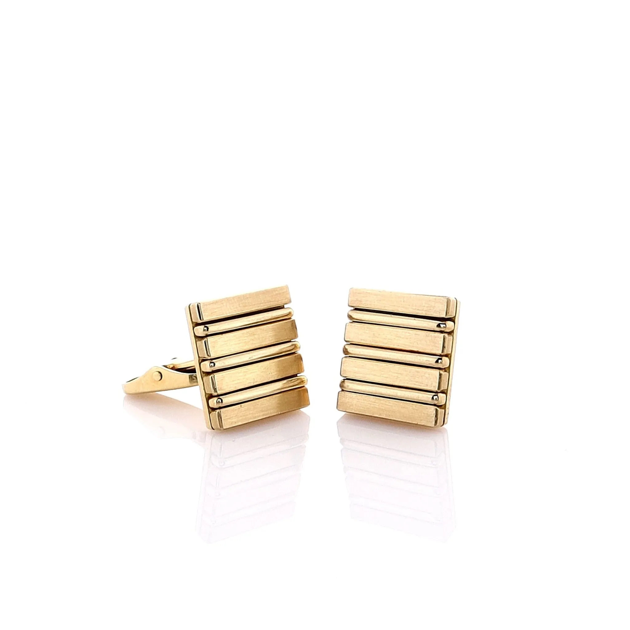 Estate 18k Yellow Gold Polished Pinstripe Design Cufflinks