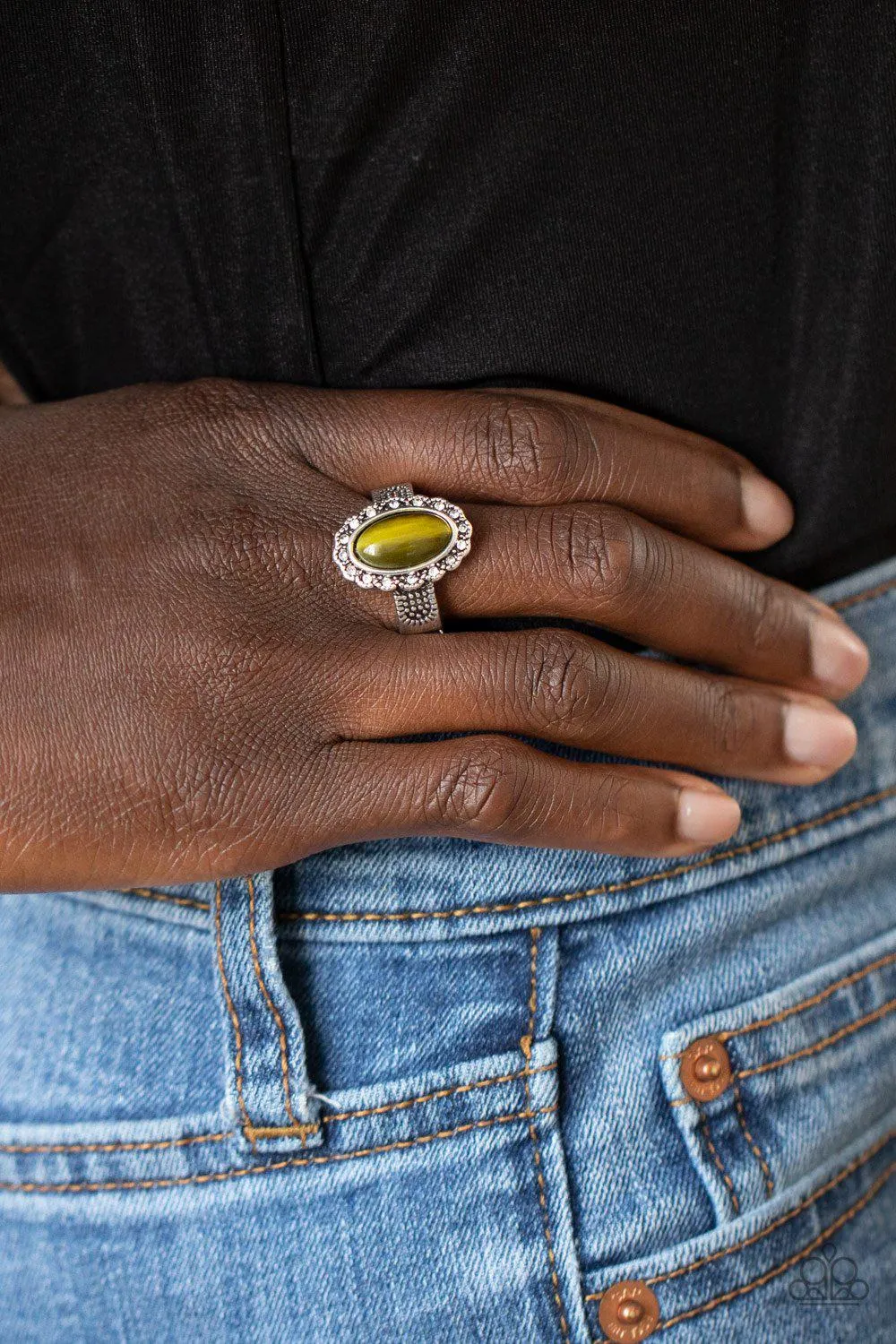 Fabulously Flawless Olive Green Cat's Eye Stone Ring - Paparazzi Accessories