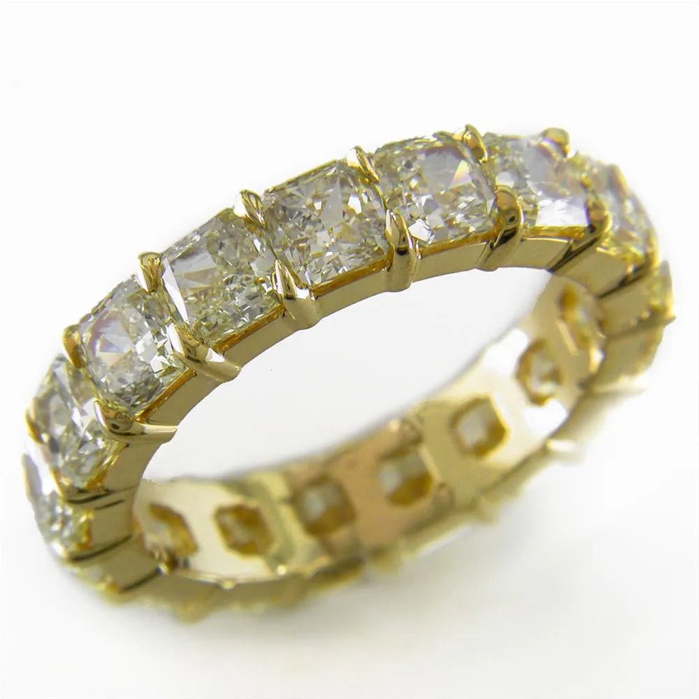 Fancy Yellow Square Cushion Diamond Eternity Band Ring 18K Gold