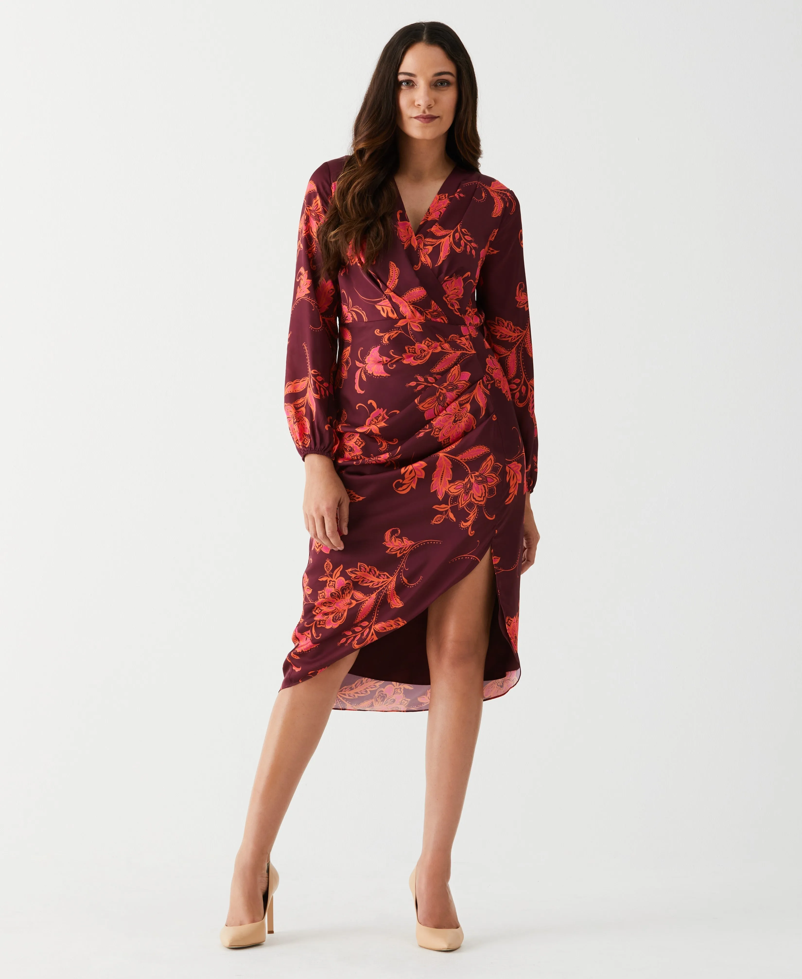 Faux Wrap Midi Dress