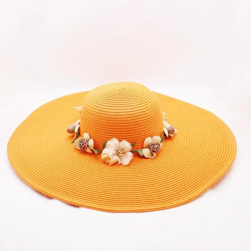 Floppy Wide Brim Sun Hat with Organza Flowers