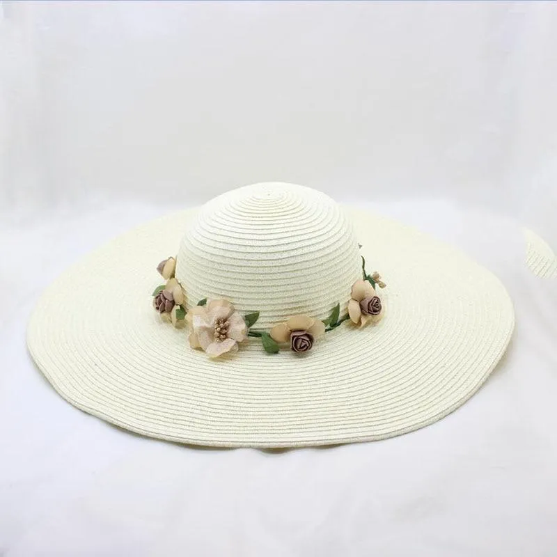 Floppy Wide Brim Sun Hat with Organza Flowers