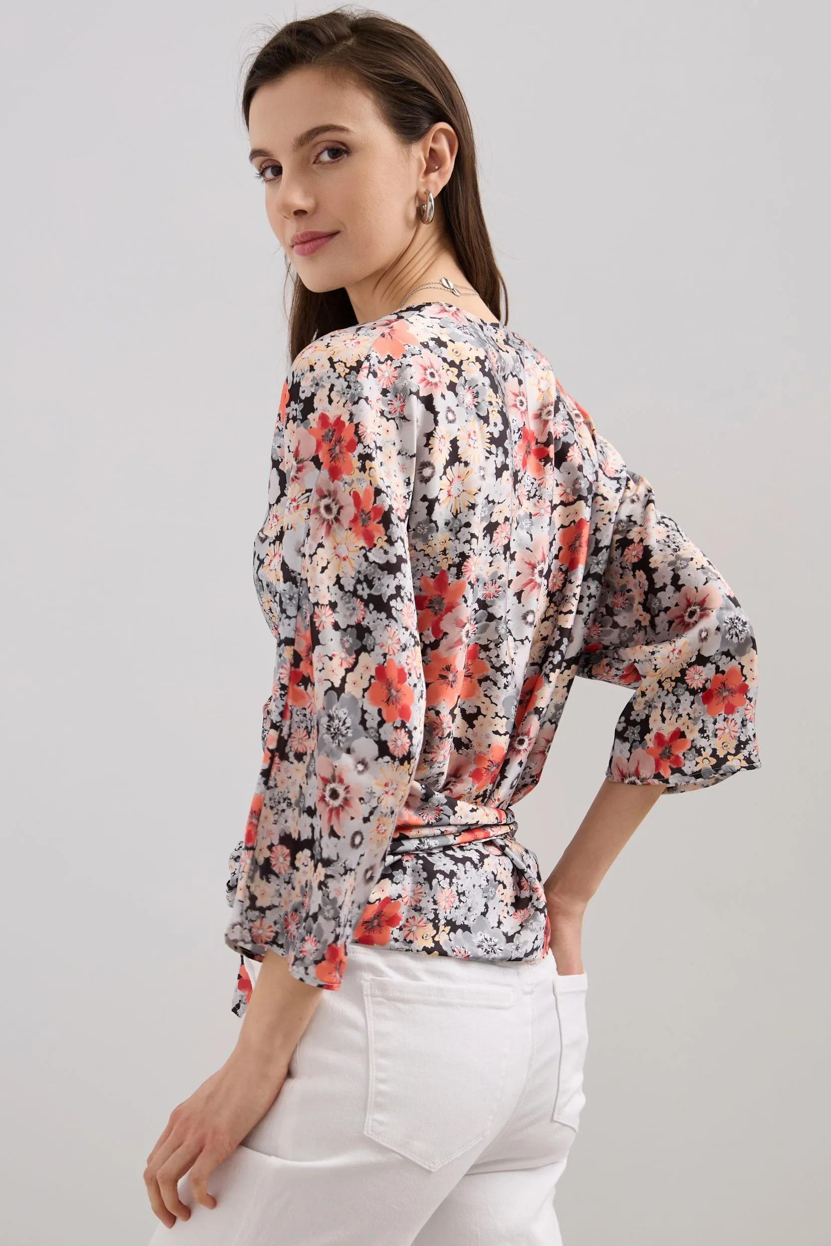 Floral print wrap blouse