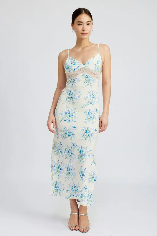 FLORAL SLIP DRESS WTIH LACE DETAIL