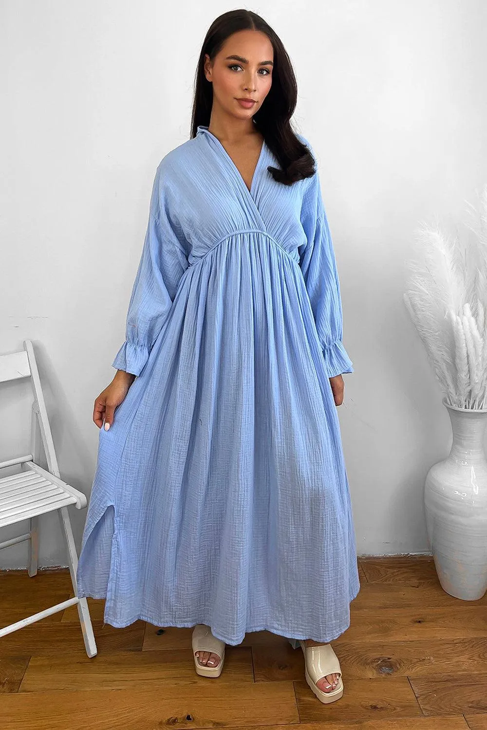 Flute Sleeve Cheesecloth Maxi Dress