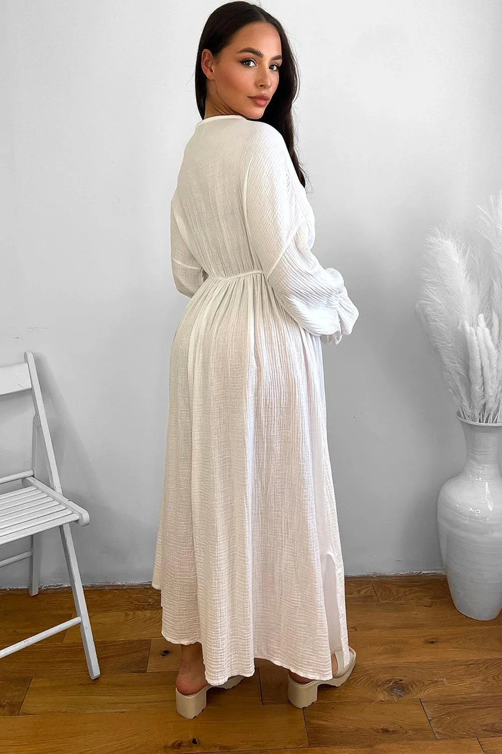 Flute Sleeve Cheesecloth Maxi Dress