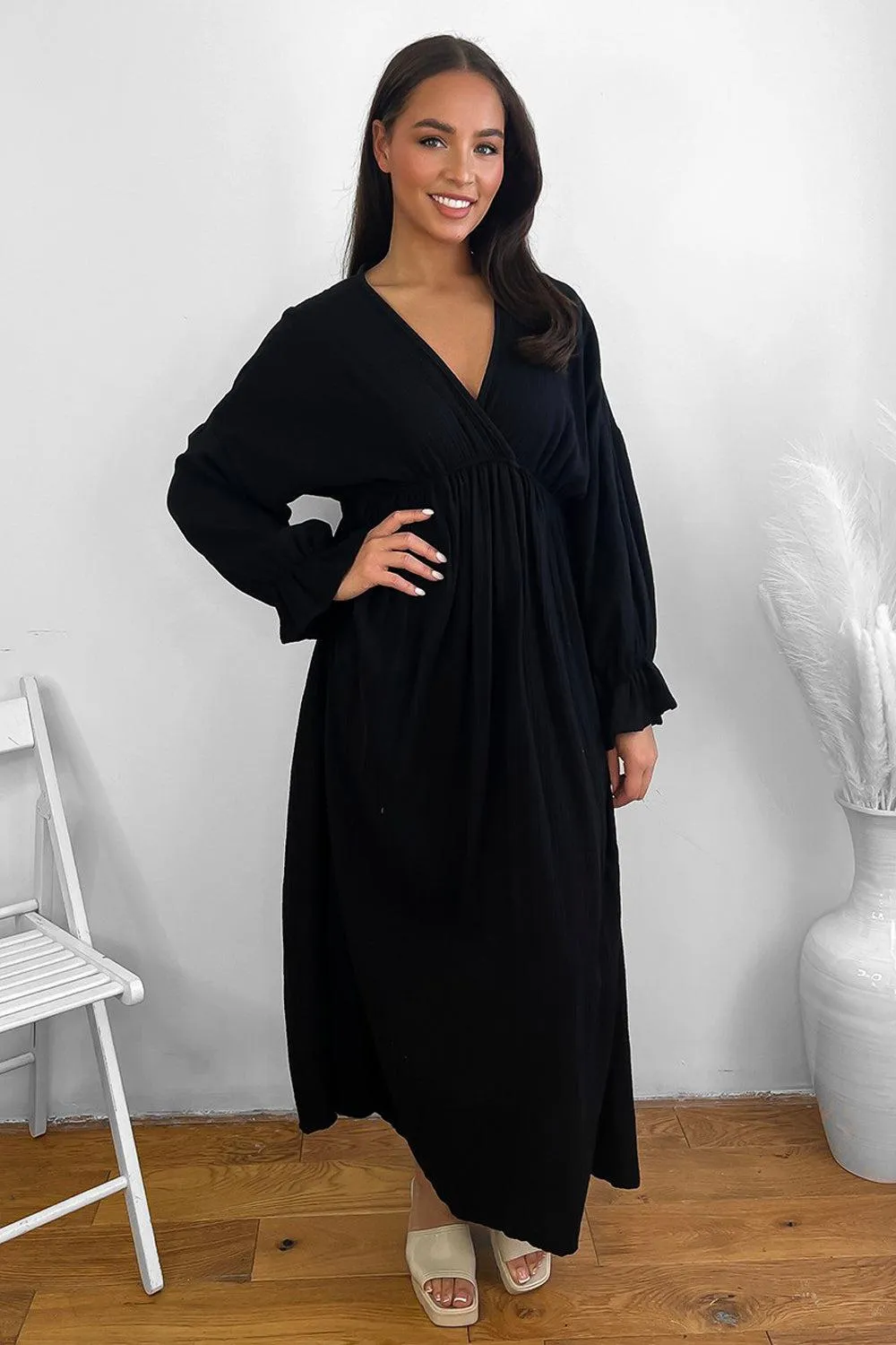 Flute Sleeve Cheesecloth Maxi Dress