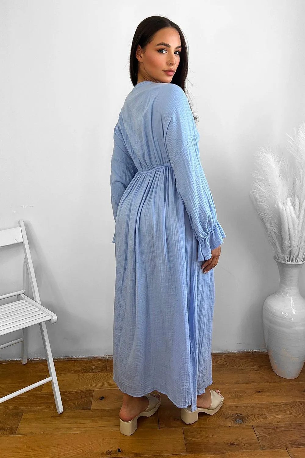 Flute Sleeve Cheesecloth Maxi Dress