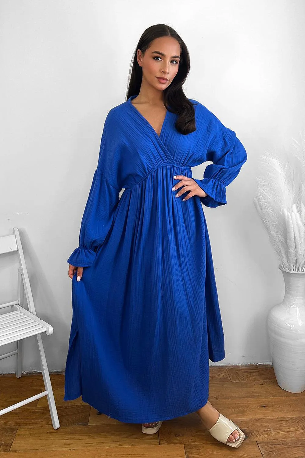 Flute Sleeve Cheesecloth Maxi Dress