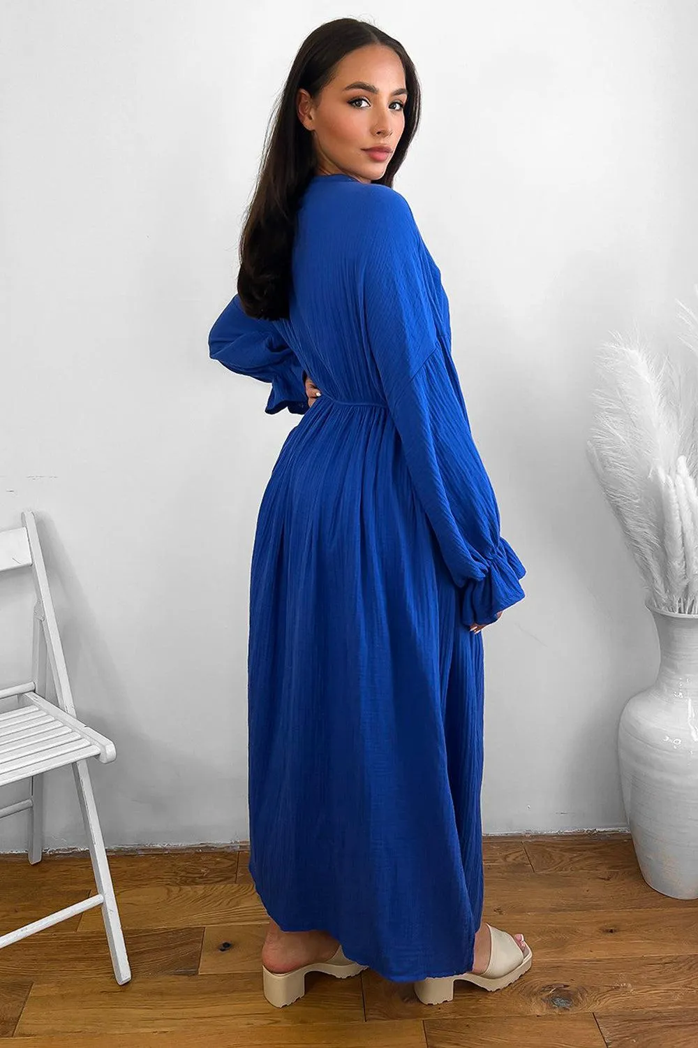 Flute Sleeve Cheesecloth Maxi Dress