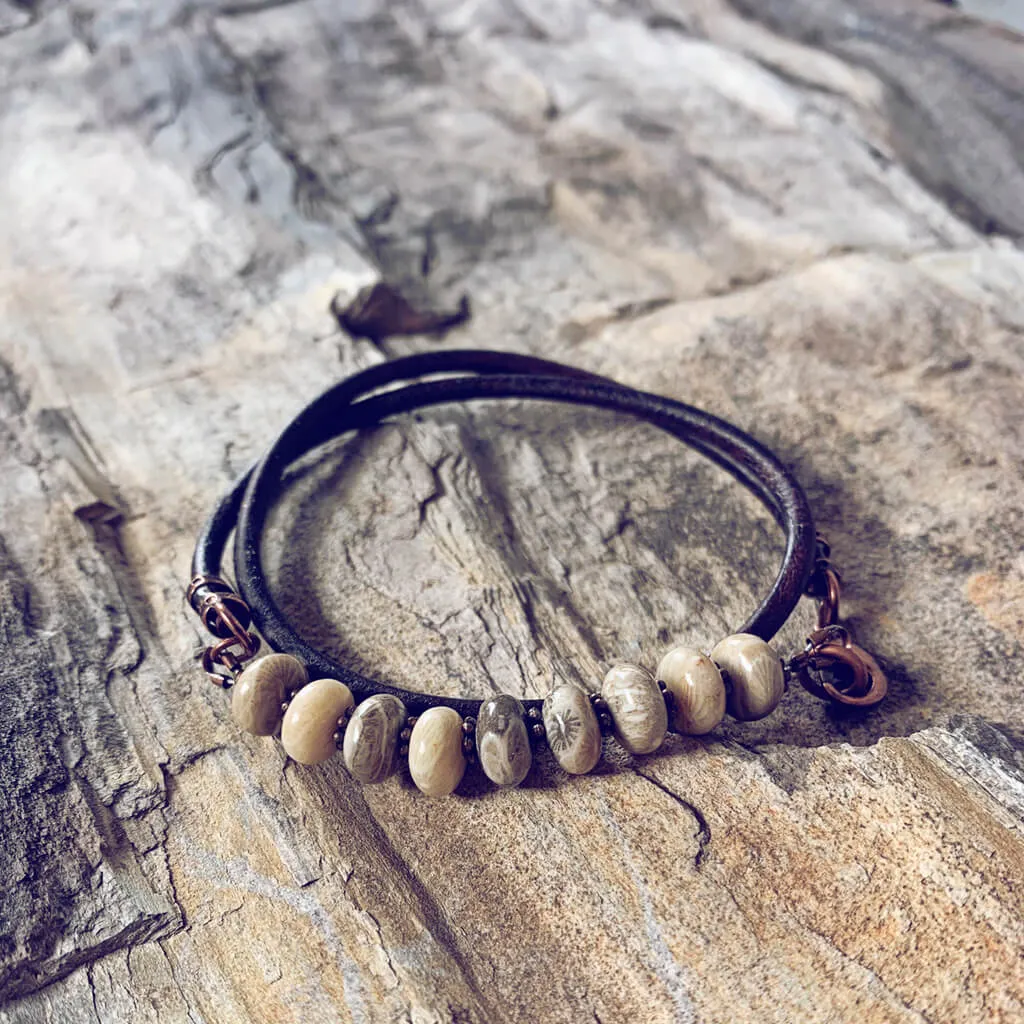 fossil // jasper gemstone leather wrap bracelet / choker