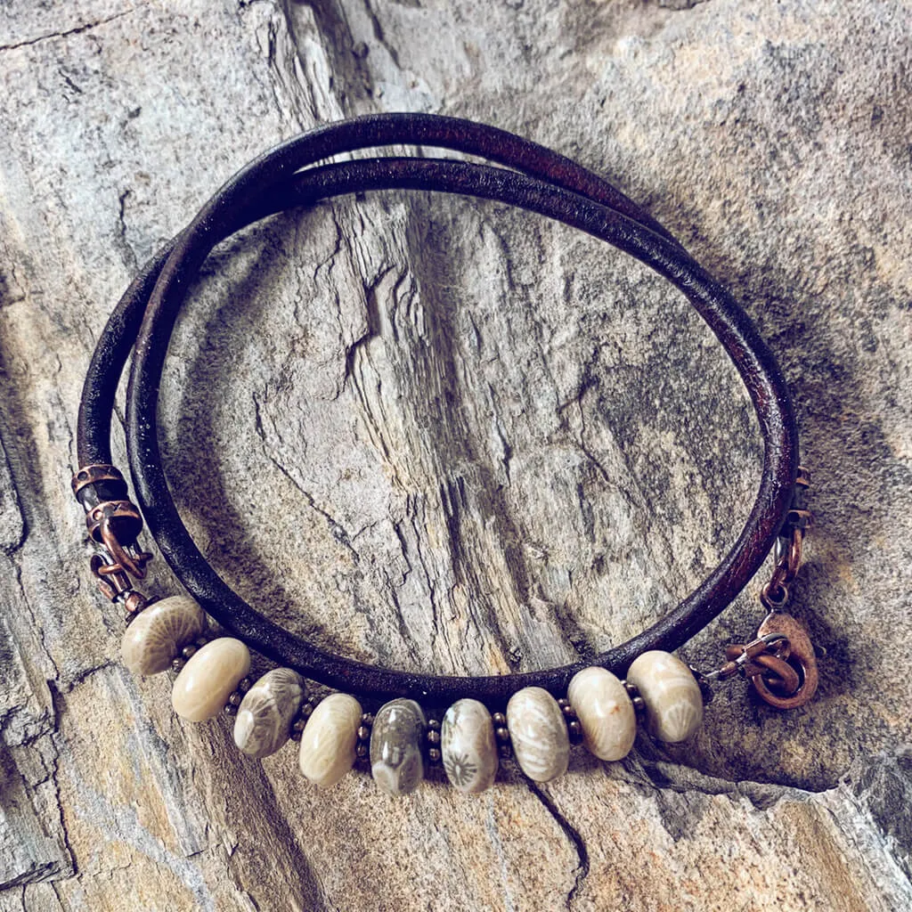 fossil // jasper gemstone leather wrap bracelet / choker