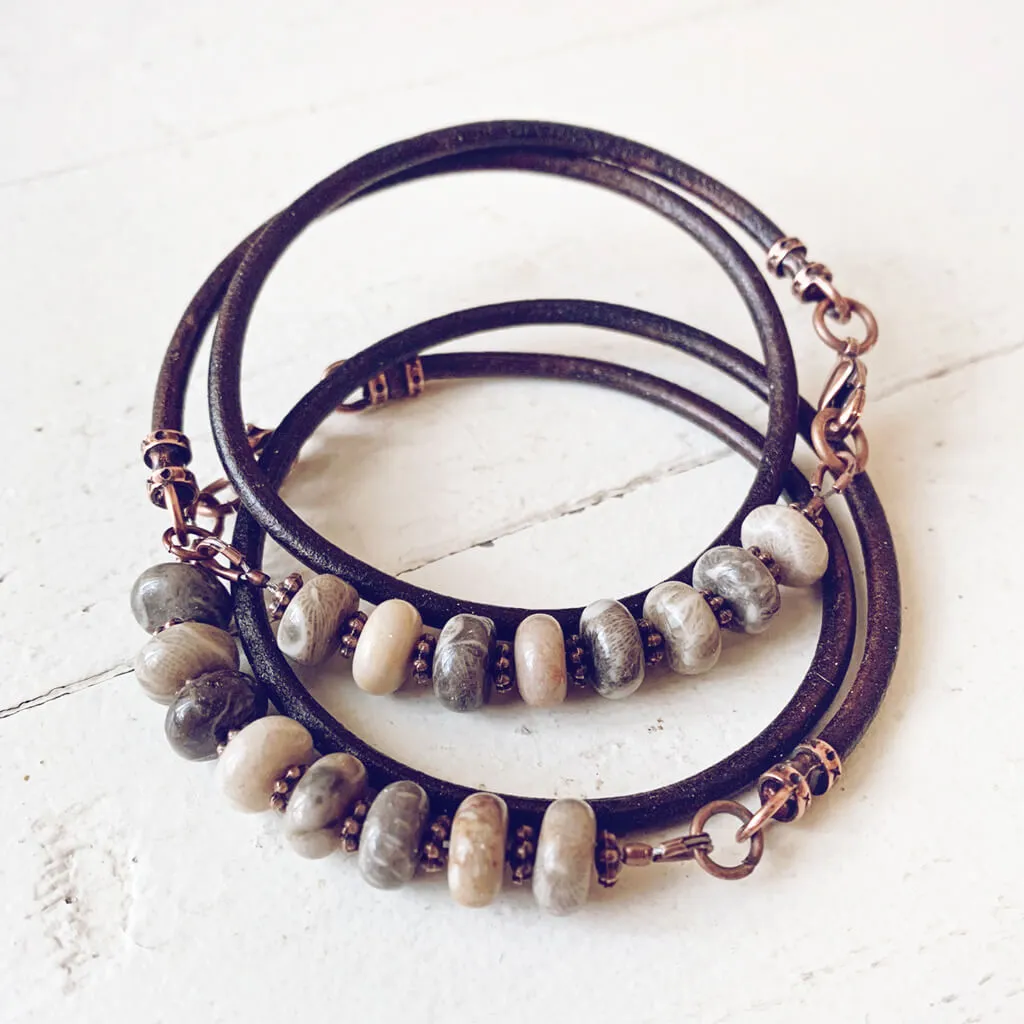 fossil // jasper gemstone leather wrap bracelet / choker