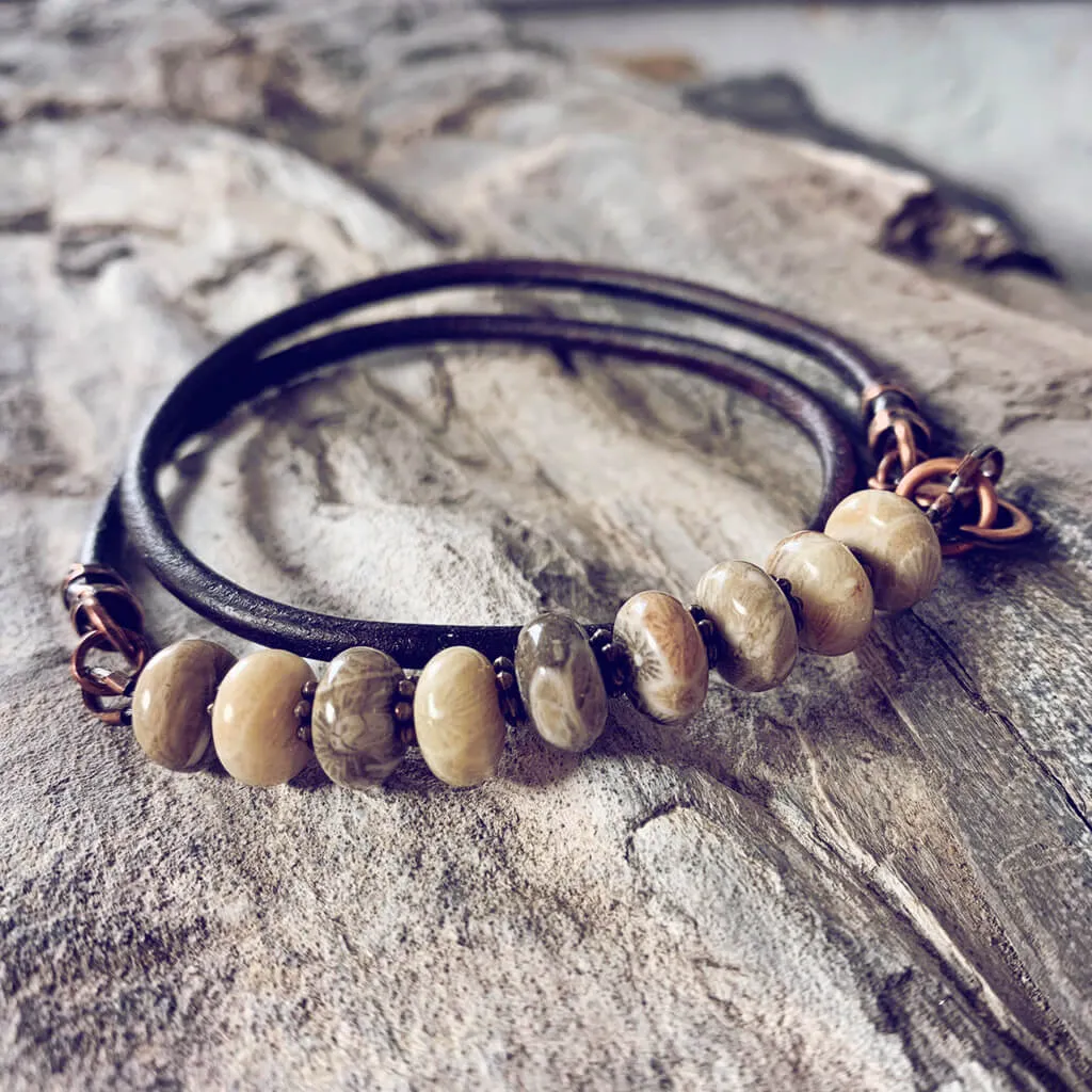 fossil // jasper gemstone leather wrap bracelet / choker