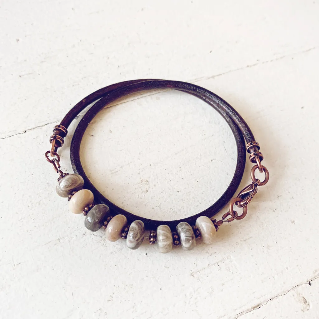 fossil // jasper gemstone leather wrap bracelet / choker