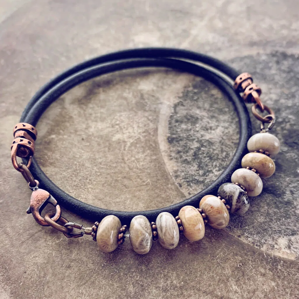 fossil // jasper gemstone leather wrap bracelet / choker