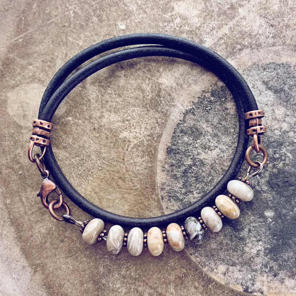 fossil // jasper gemstone leather wrap bracelet / choker