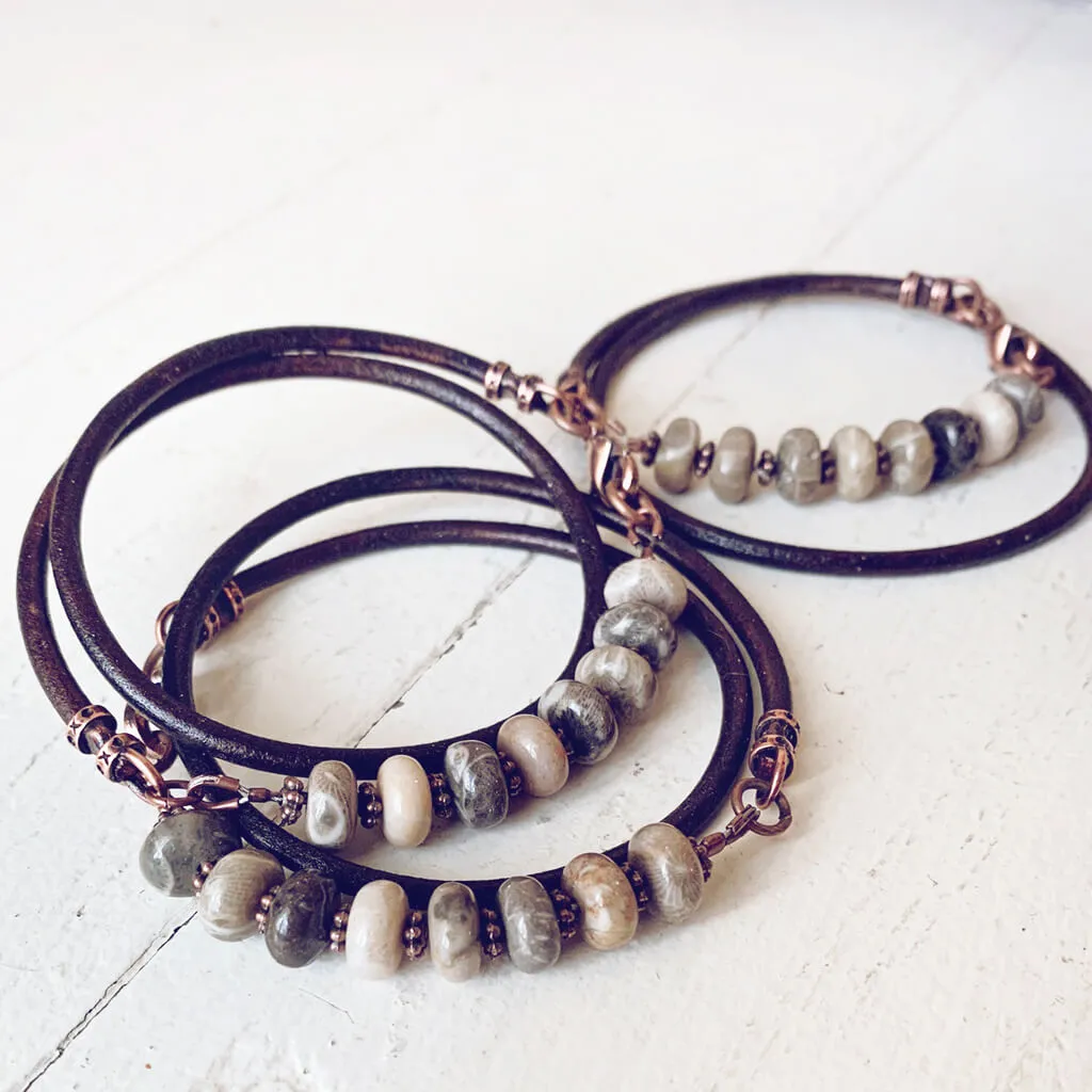 fossil // jasper gemstone leather wrap bracelet / choker