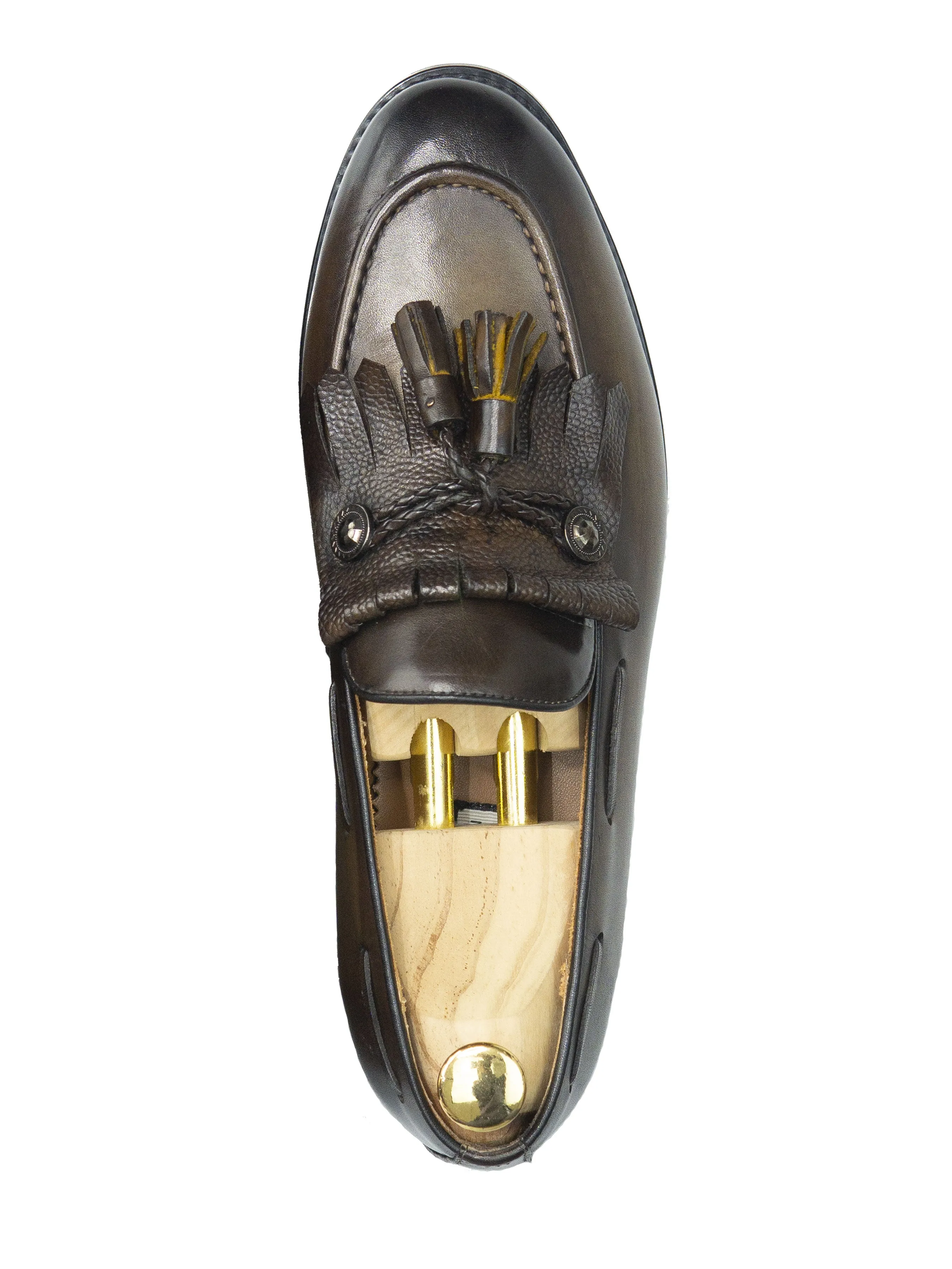 Fringe Ribbon Loafer - Khakis with Tassel (Hand Painted Patina)