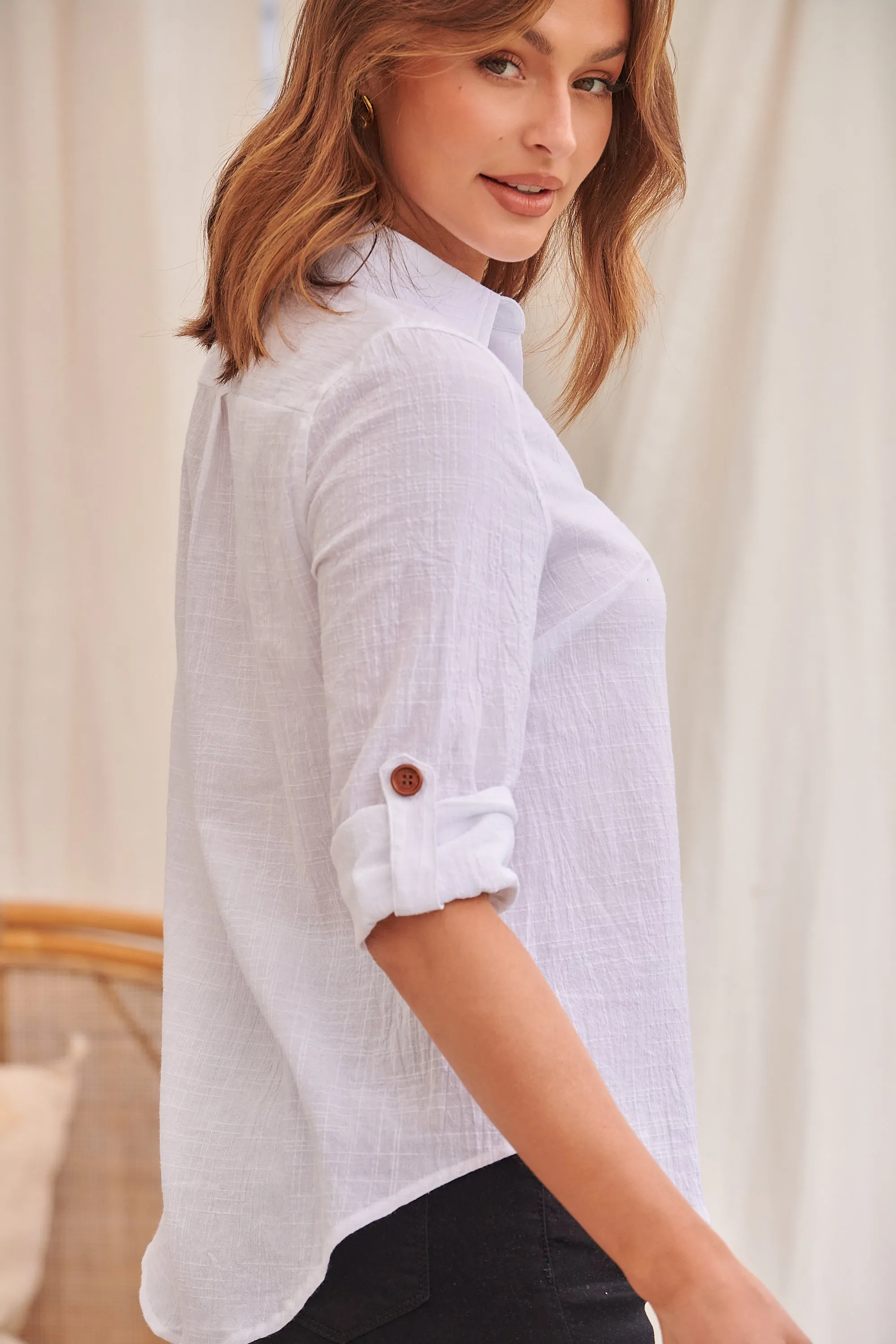 Gabriella Roll Up Sleeve White Shirt