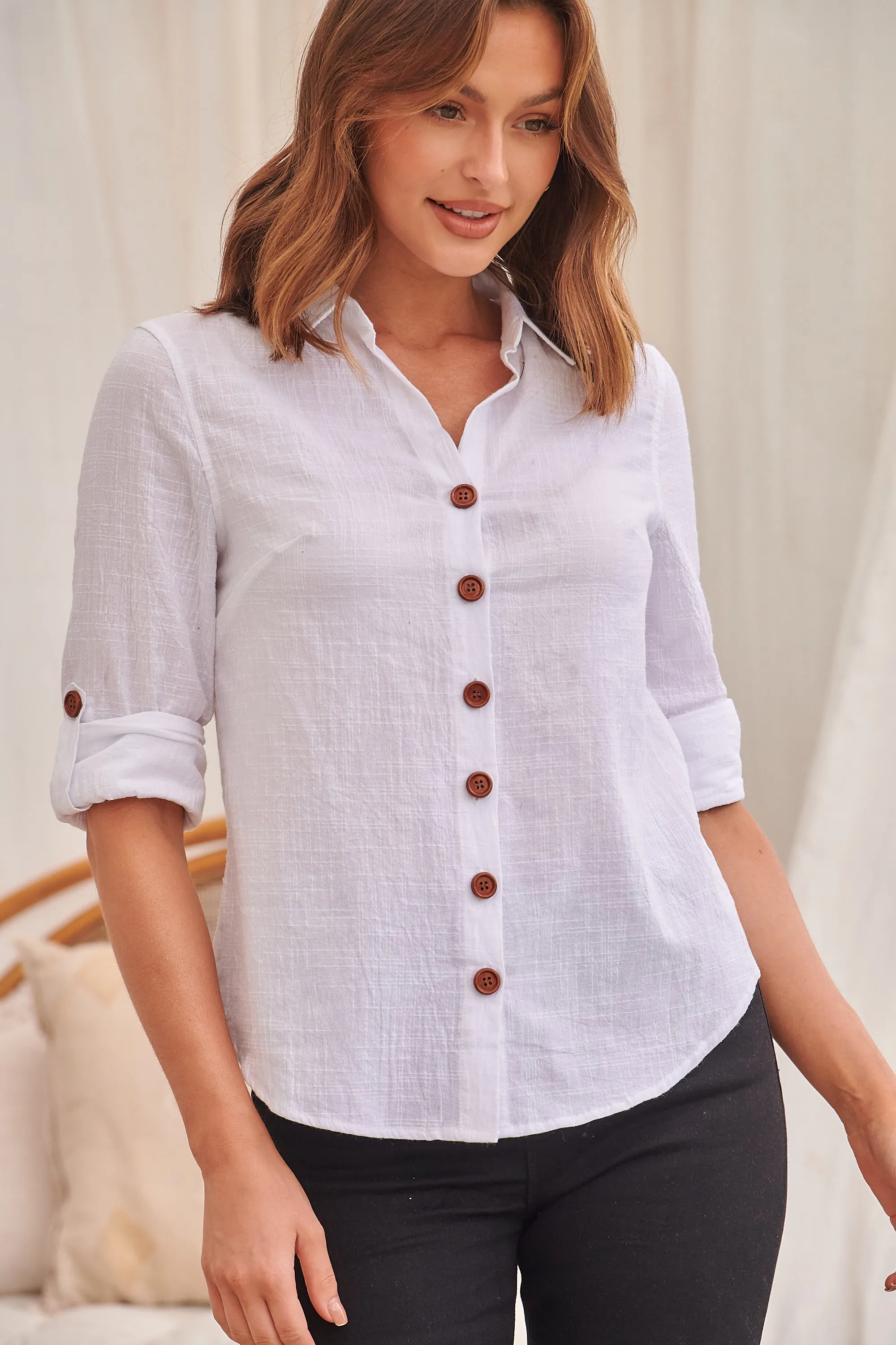 Gabriella Roll Up Sleeve White Shirt