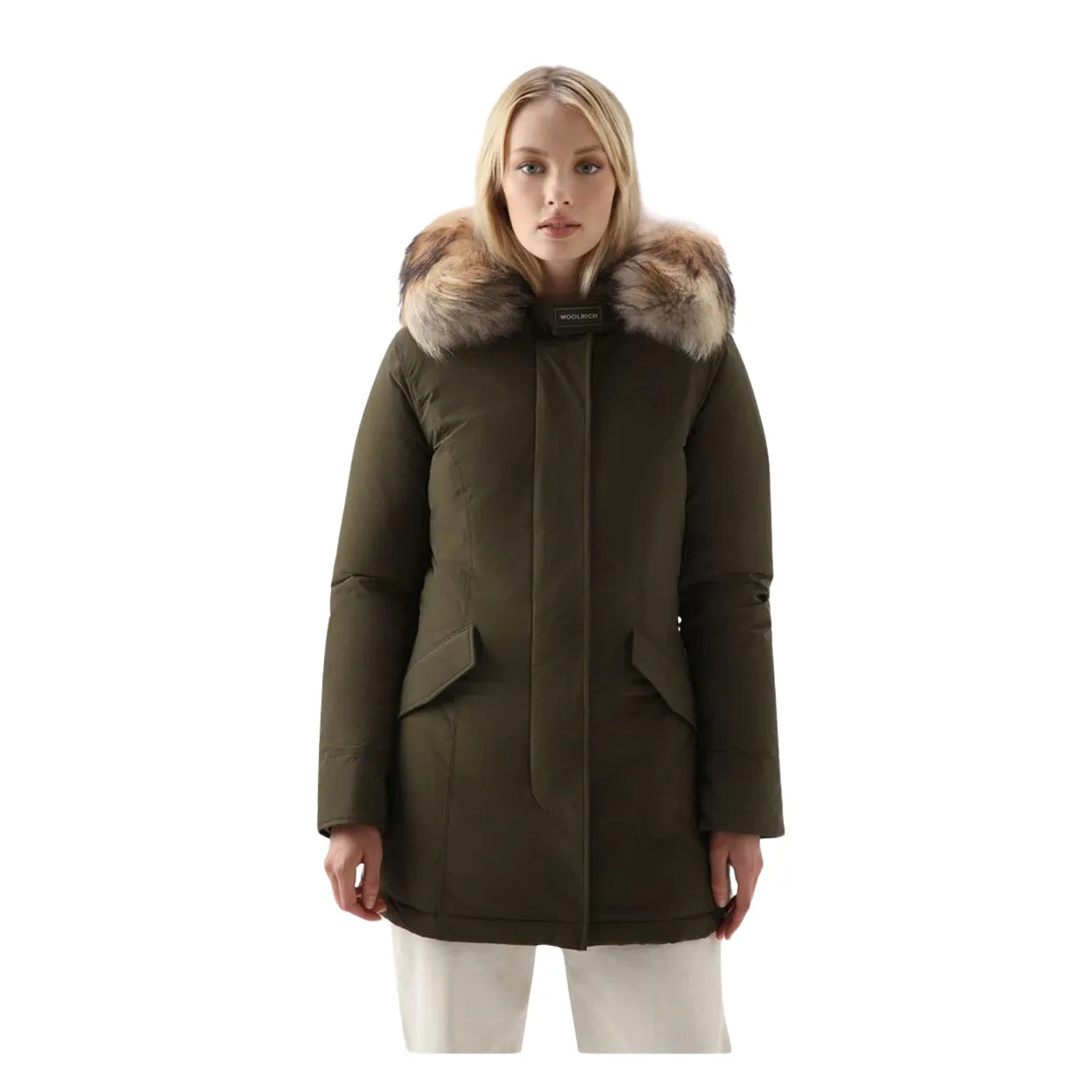 Giubbino Donna Woolrich Arctic Parka Luxury Pelliccia Removibile Verde