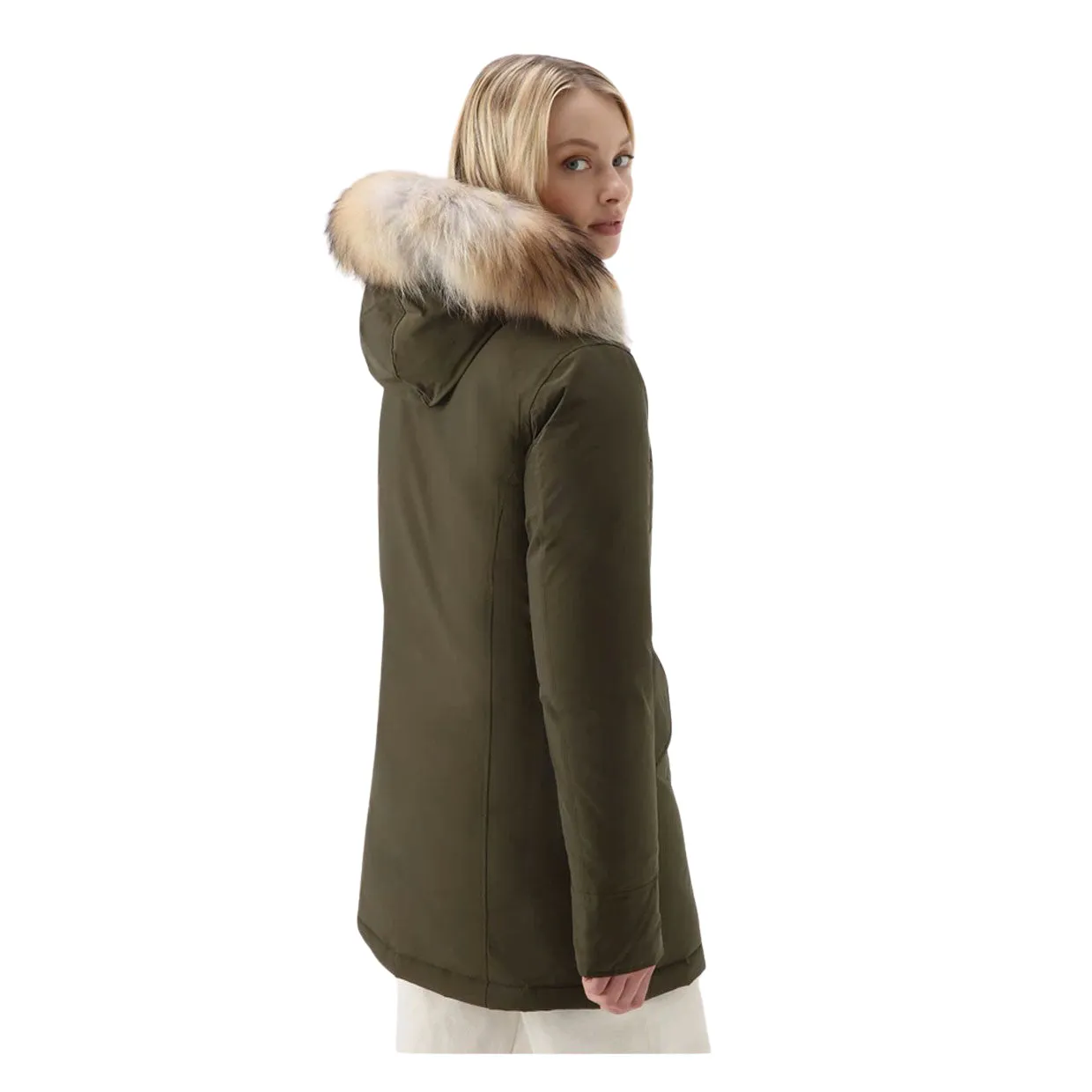 Giubbino Donna Woolrich Arctic Parka Luxury Pelliccia Removibile Verde